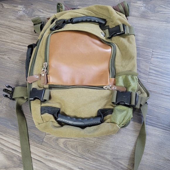 kaka Other - Kaka Mens Green Brown Canvas Convertible Duffel Bag Backpack Carryon Hiking